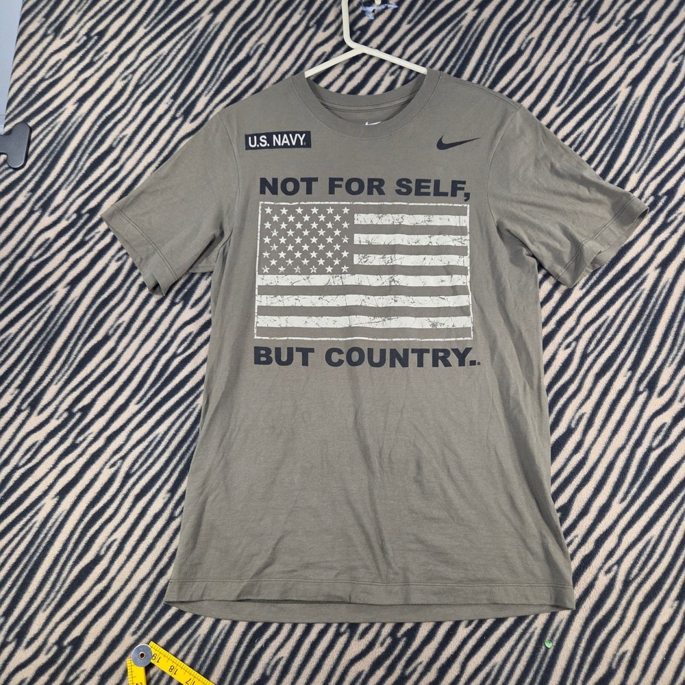 Nike US Navy Graphic Tee Shirt Mens Small Olive Green Not For Self But Country S